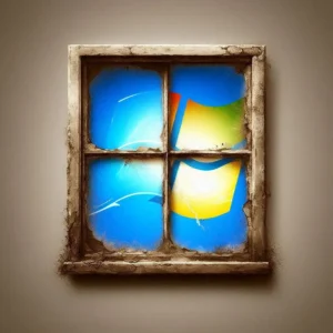 A single window resembling the windows logo, with a number 10 on it appearing old and broken